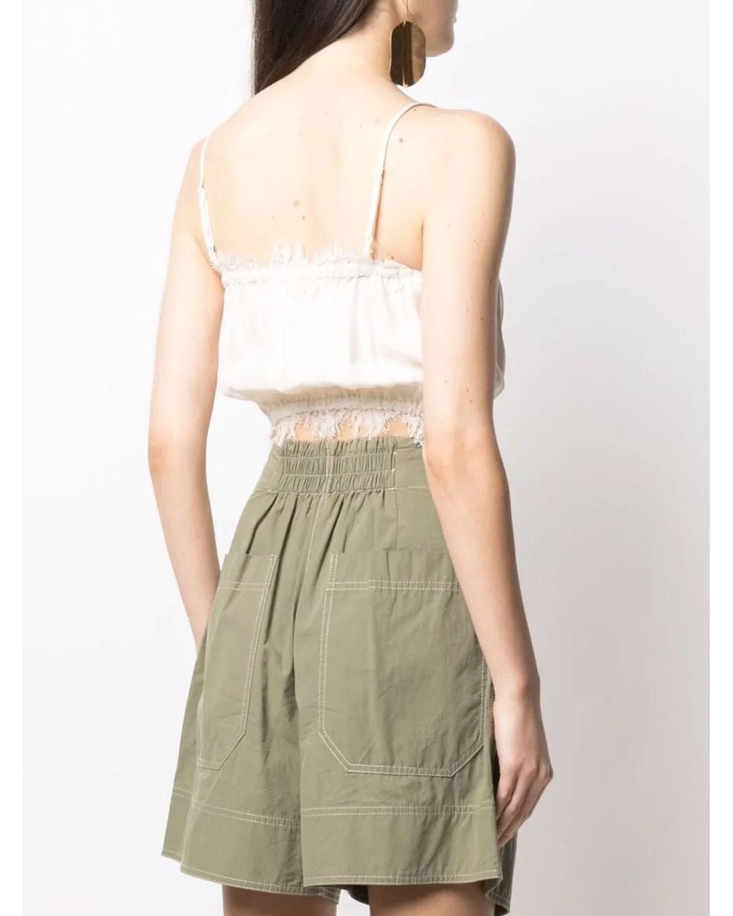 Gold Hawk White Lace-Trim Silk Crop Top