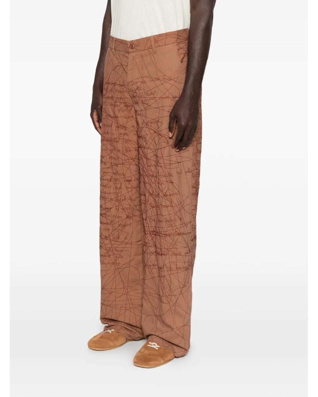 Kidsuper Brown Embroidered Scribble-Pattern Trousers for men
