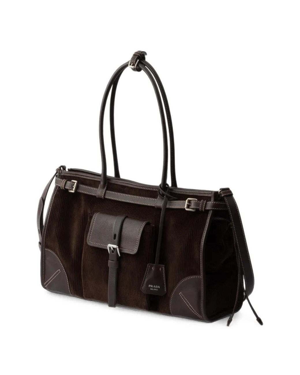 Prada Black Bonnie Large Corduroy And Leather Handbag