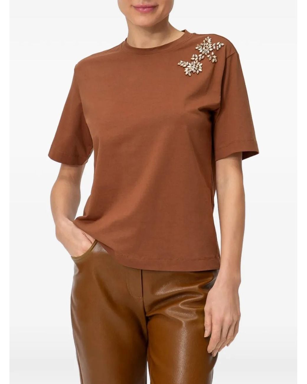 Twinset Brown Crystal-Embellished T-Shirt