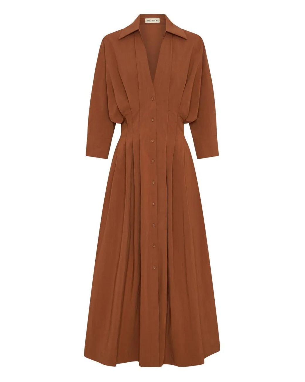 Nicholas Robe Mi-Longue Lanae À Design Plissé in Brown
