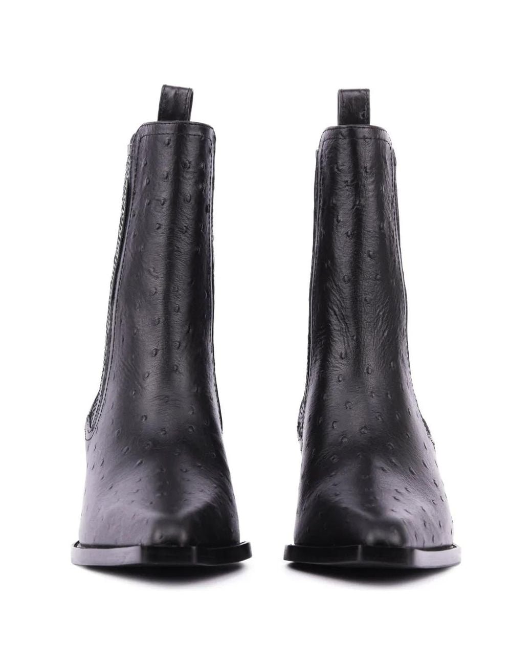 Lola Cruz Black Solenne Ostrich-Effect Leather Boots