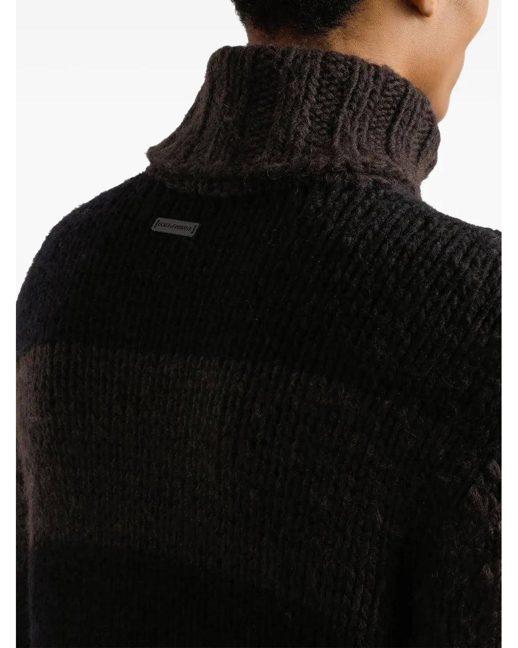 Dolce & Gabbana Black Striped Turtleneck Sweater for men