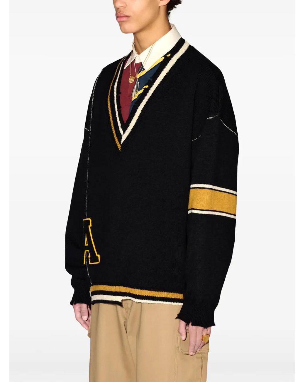 Ambush Black Raw-Cut Striped Jumper for men