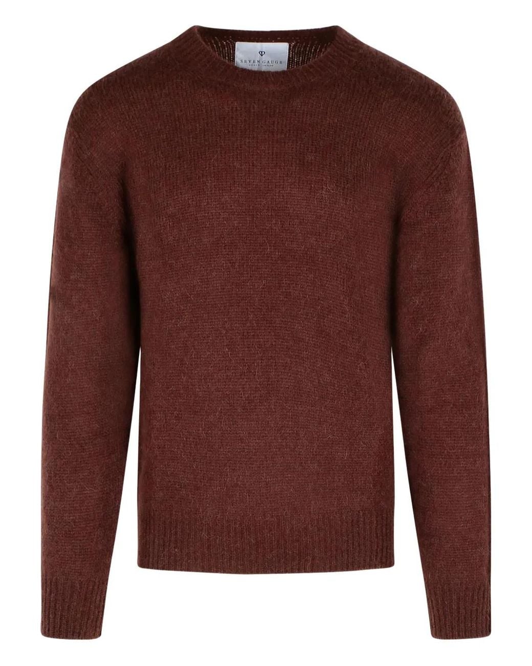 Seven Gauge Brown Ribbed-Cuffs Crew-Neck Sweater