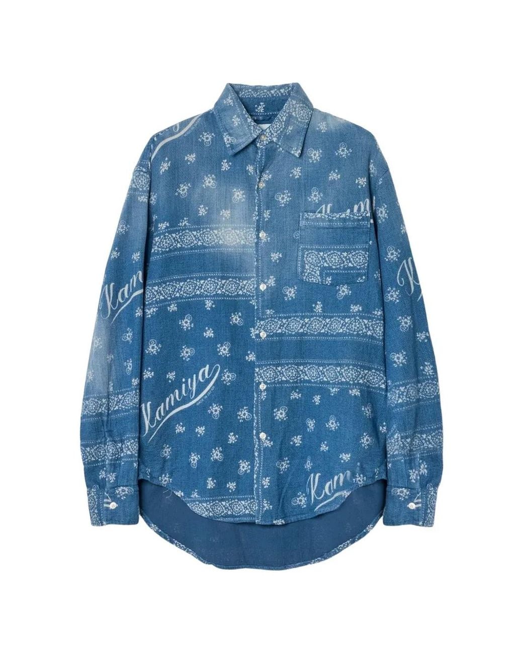 KAMIYA Blue Bandana-Print Distressed Shirt for men