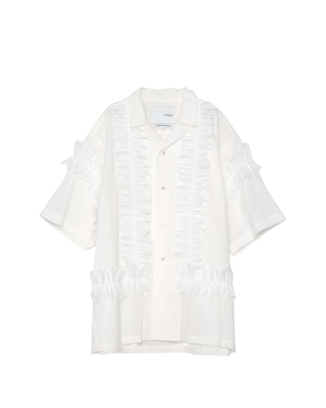 Yoshio Kubo White Ruffle-Trimmed Short-Sleeve Shirt for men