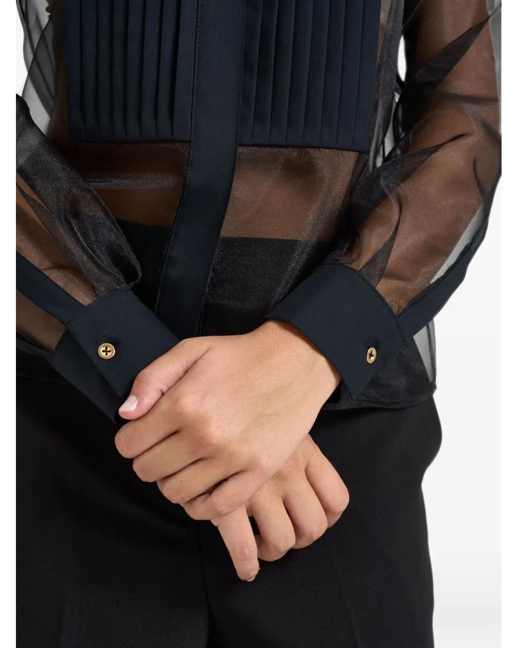 Elisabetta Franchi Black Sheer Pleated Shirt