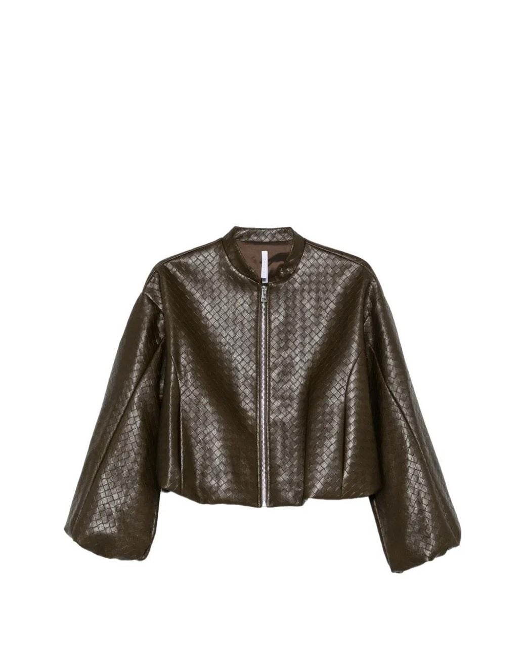 Imperial Brown Basket Weave-Effect Cropped Jacket
