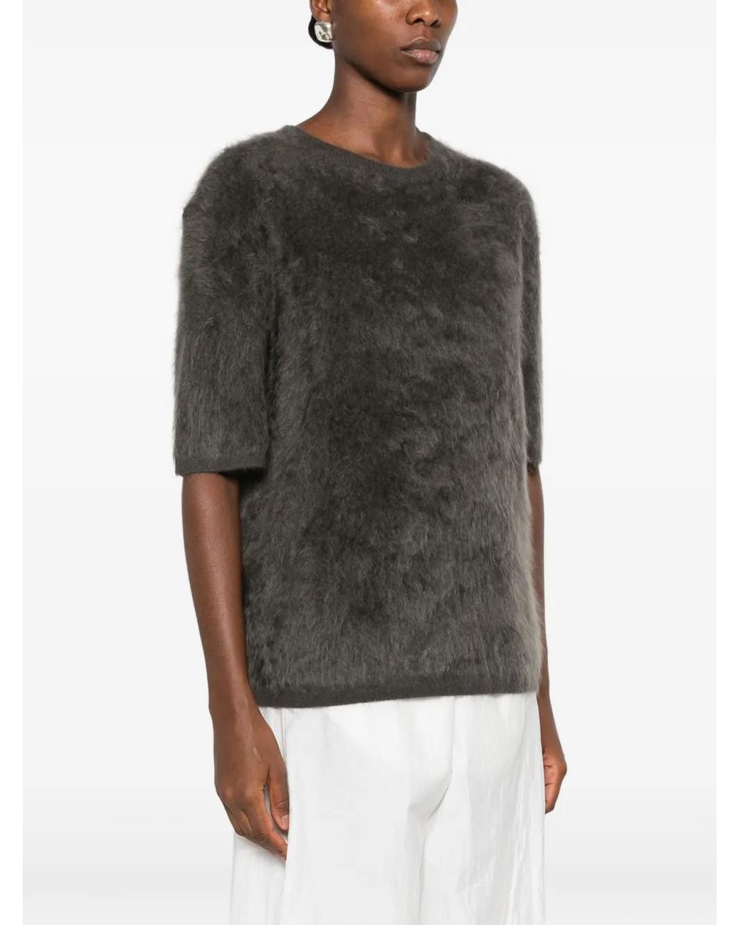Lisa Yang Black Maren Brushed Short-Sleeve Sweater