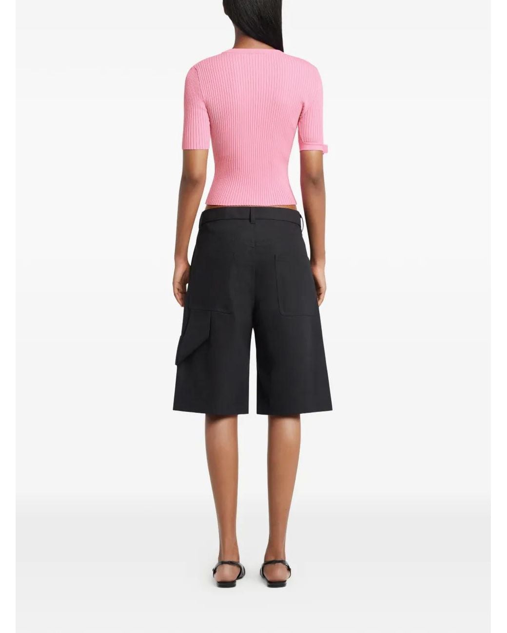 Courreges Pink Rib Knit Buckle T-Shirt