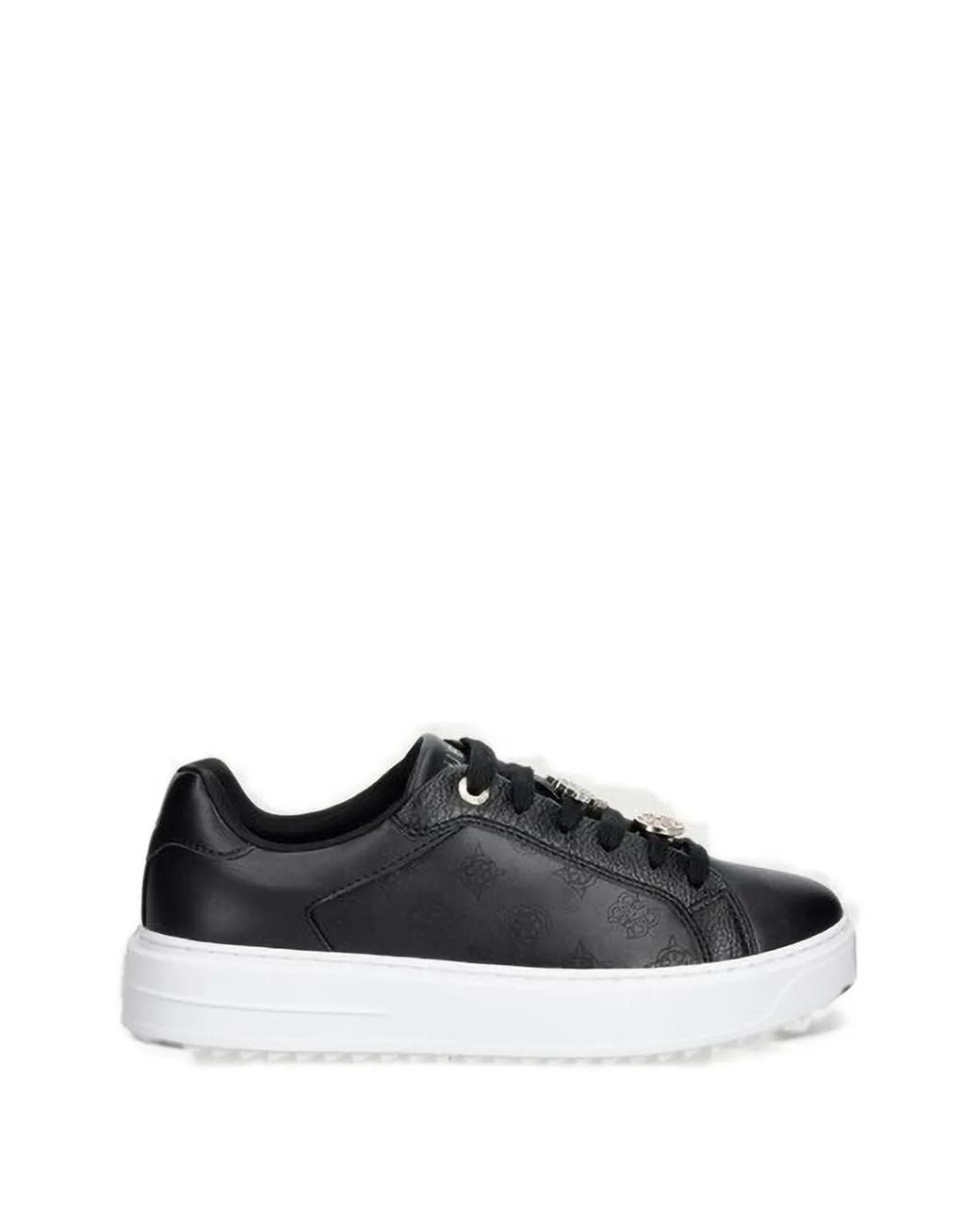 Guess Black Duena Monogram-Embossed Logo-Charm Sneakers