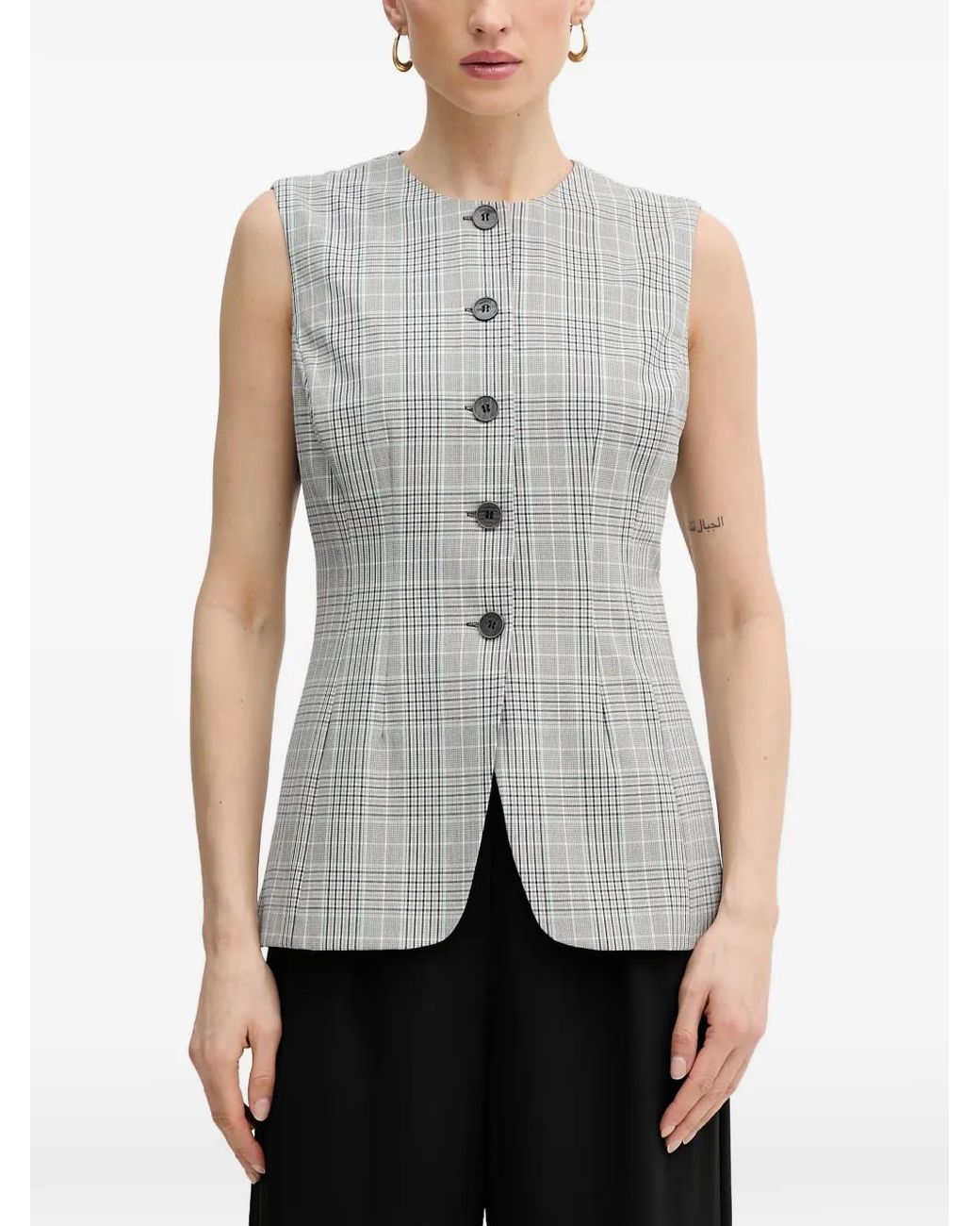 Guess Gray Carla Check-Pattern Button-Up Top