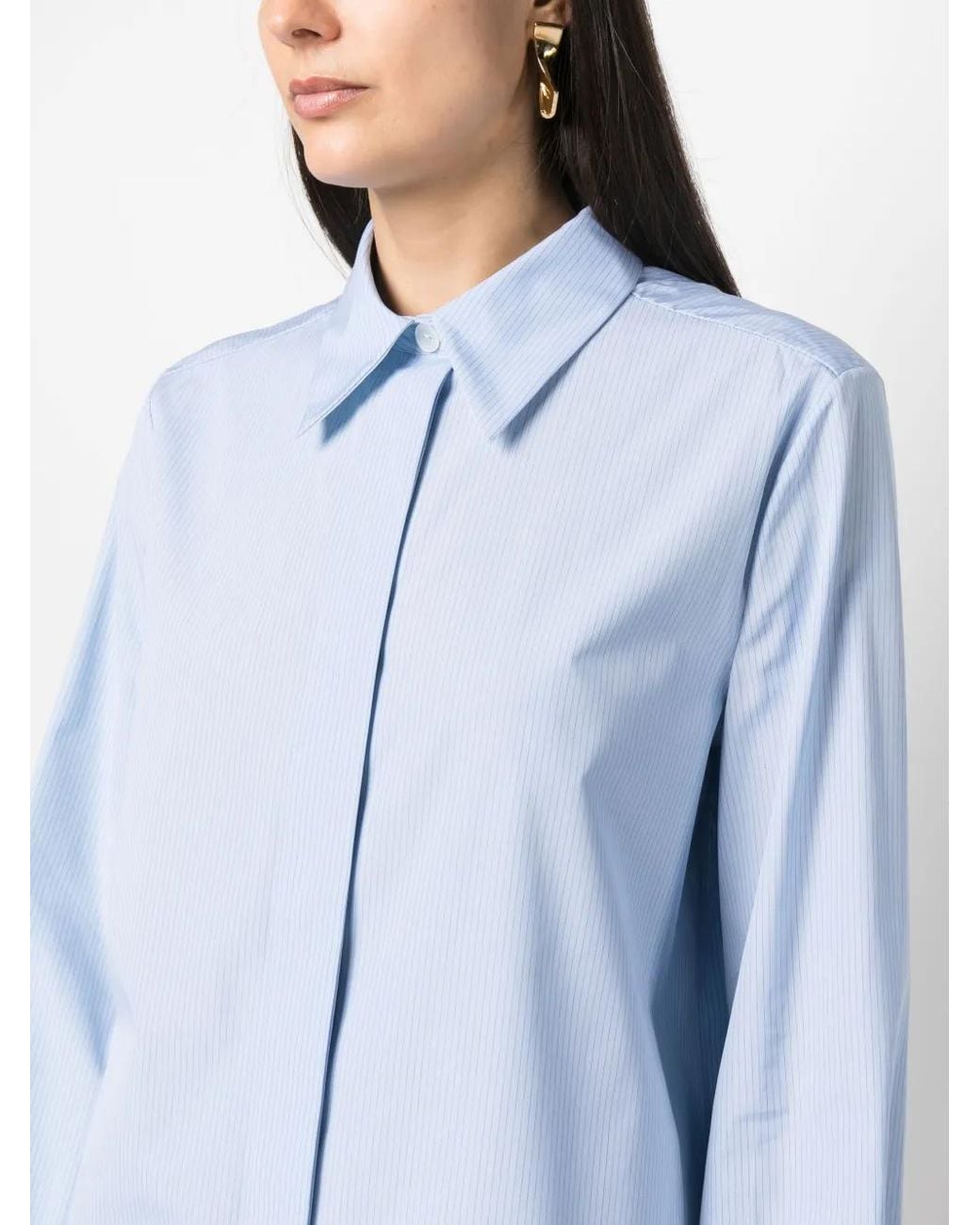 Jil Sander Blue Concealed-Fastening Striped Cotton Shirt