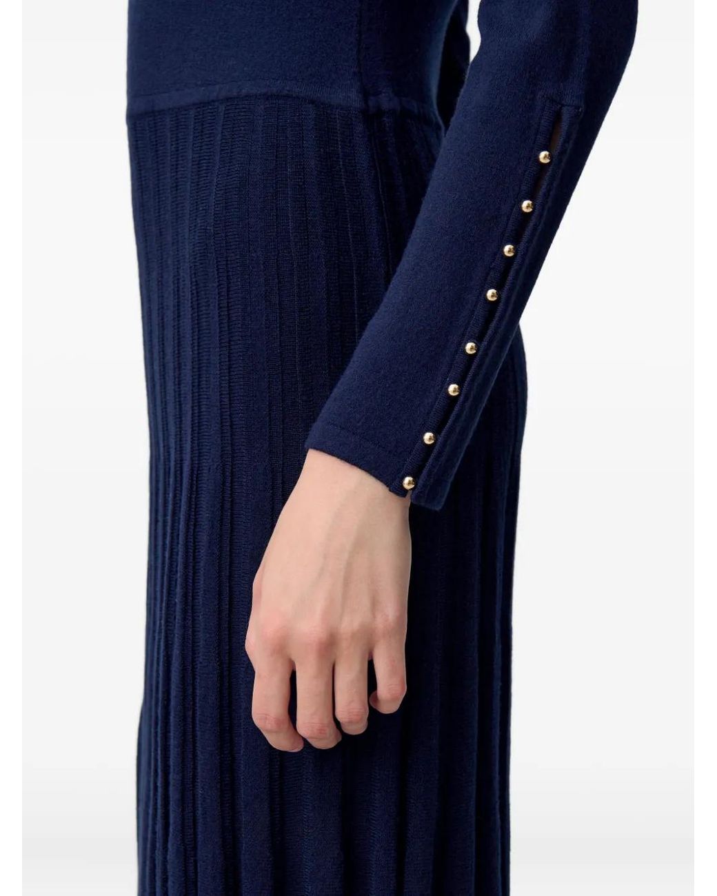 Claudie Pierlot Blue Pleated Round-Neck Knitted Maxi Dress