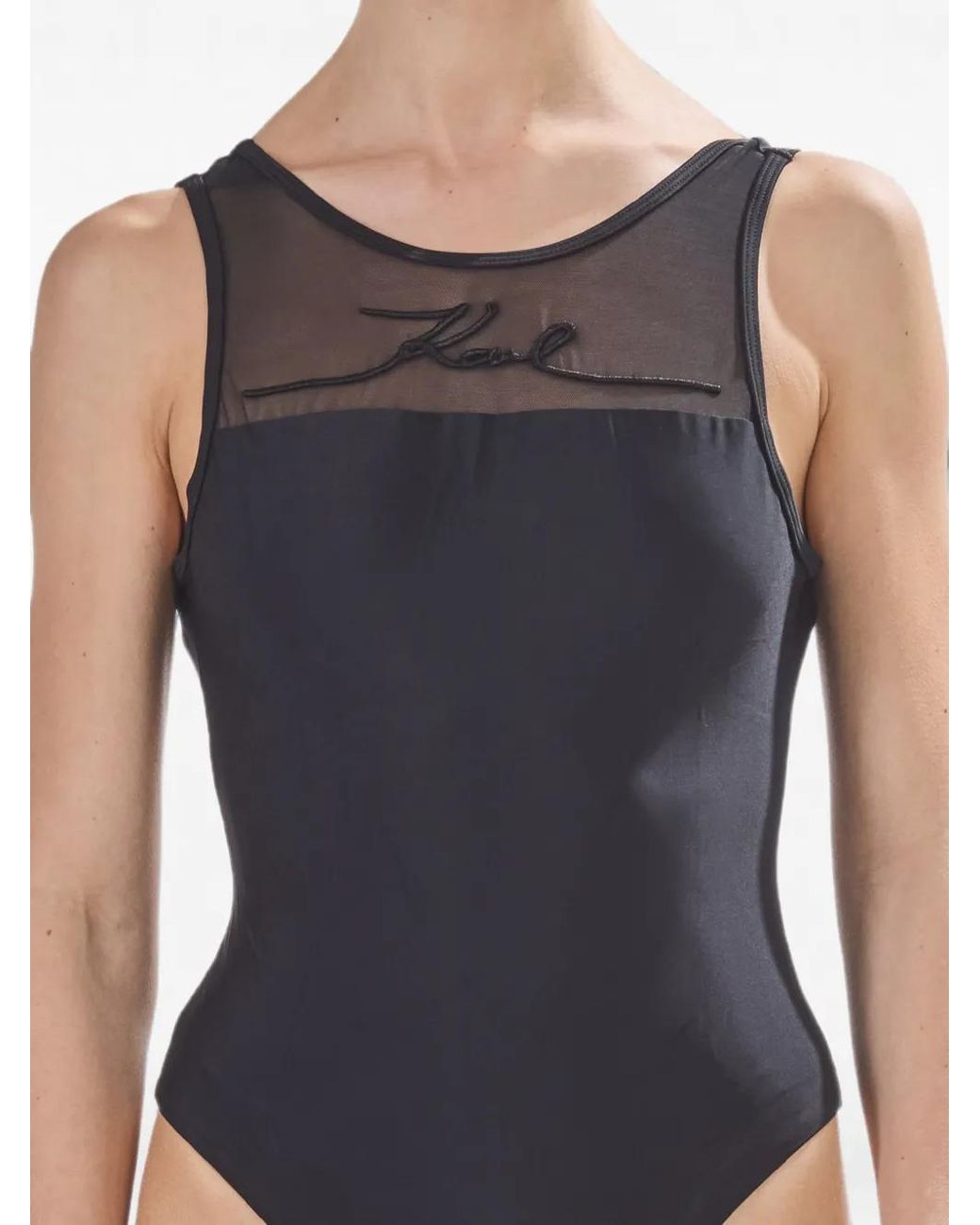 Karl Lagerfeld Black Karl Signature Mesh-Panel Swimsuit