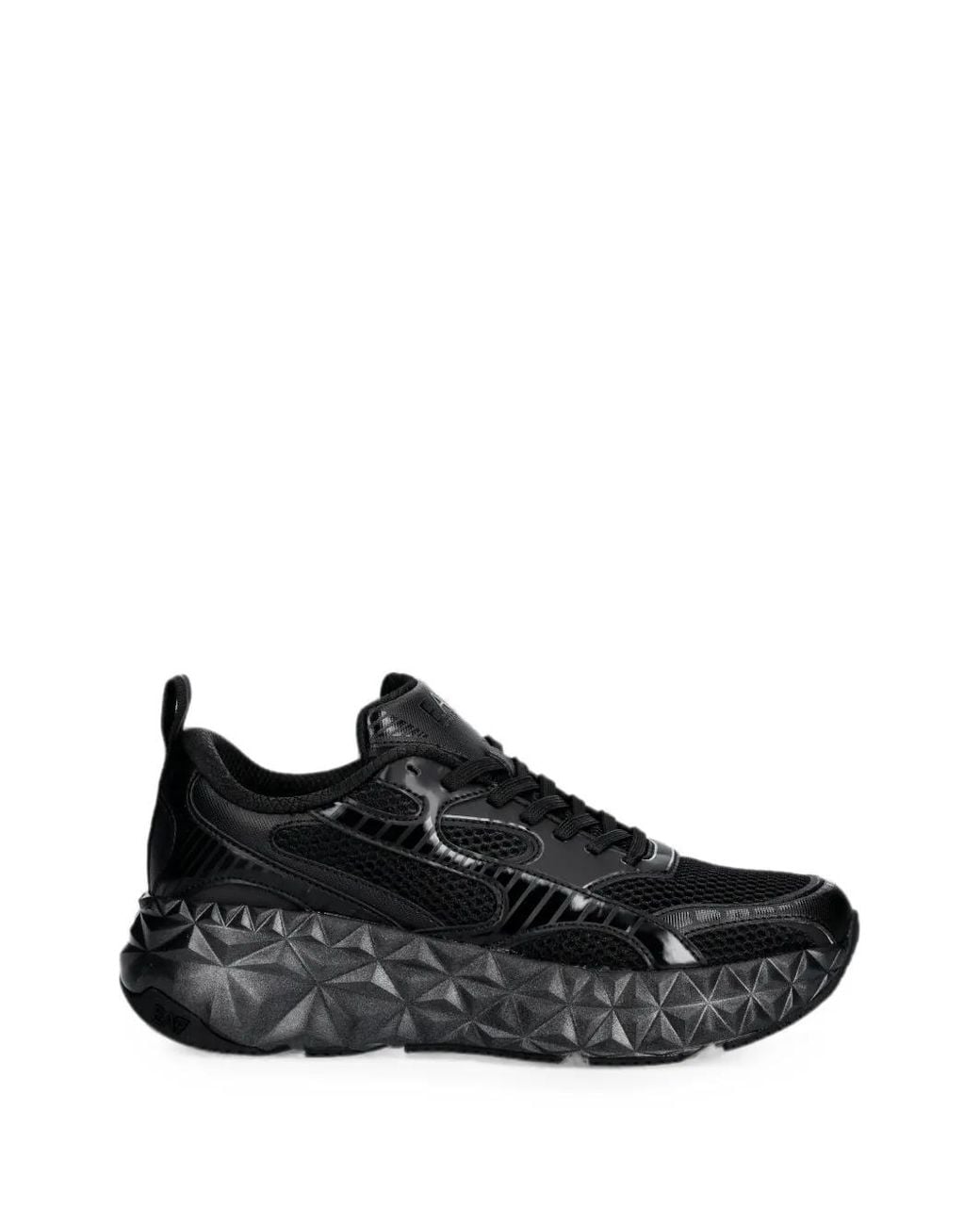 EA7 Black Geometric-Sole Mesh Sneakers for men