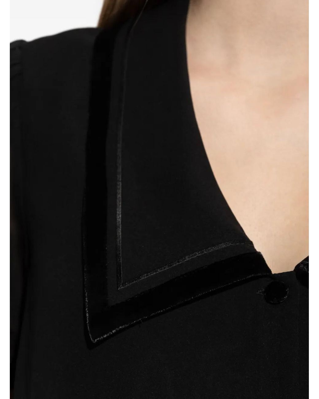 FRAME Black Velvet-Trim Blouse