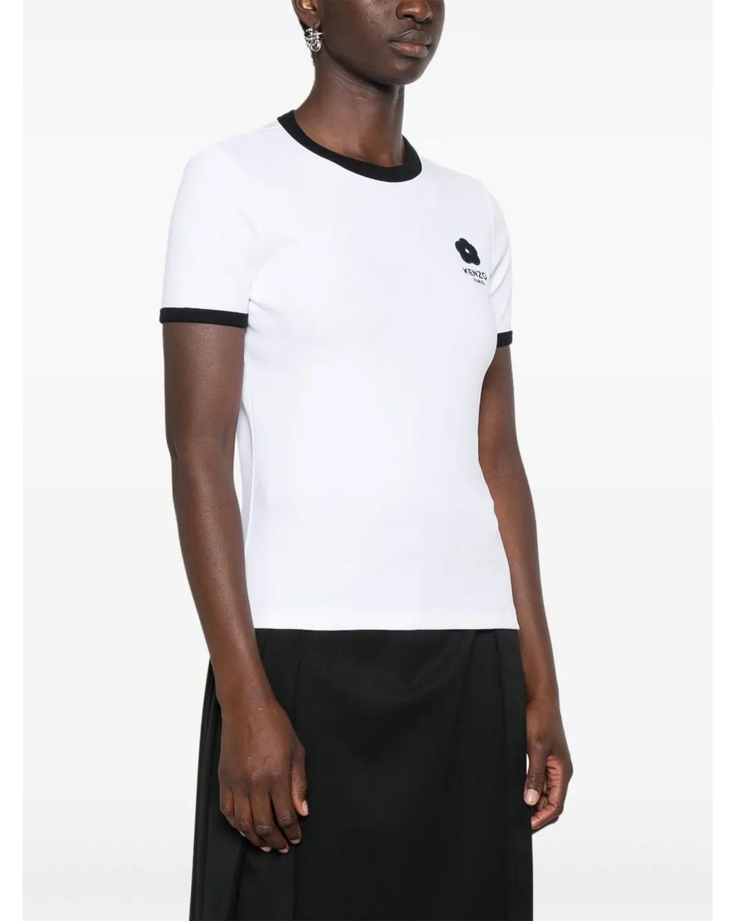 KENZO White Stretch Cotton T-Shirt With Logo Print