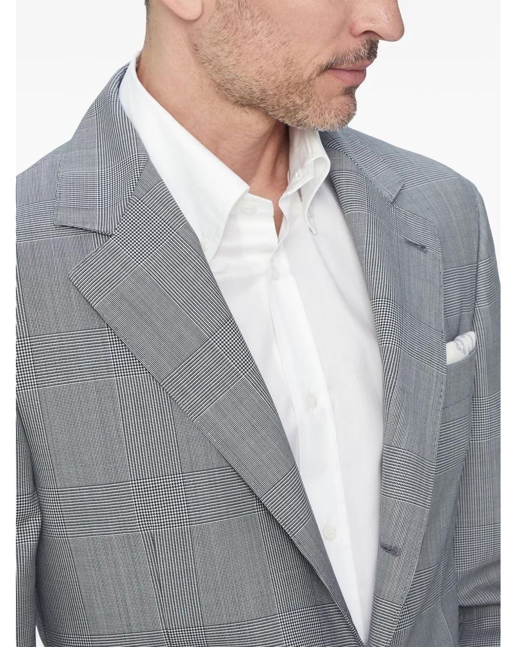 Brunello Cucinelli Gray Super 150S Virgin Wool Prince Of Wales Jacket for men