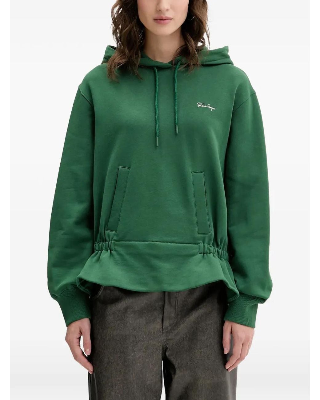 Stine Goya Green Drawstring-Fastening Ruffled Hoodie