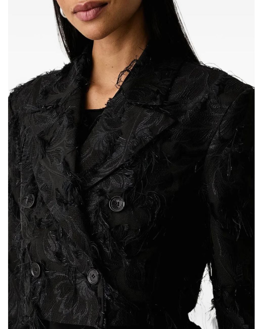 Patrizia Pepe Black Feather-Embellished Jacquard Jacket