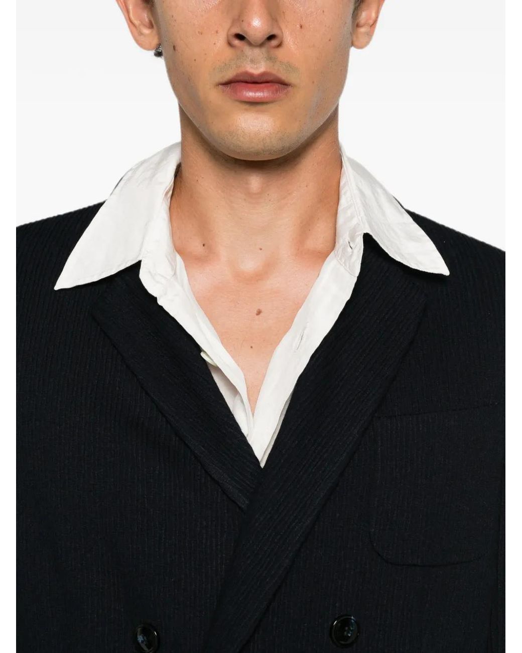 Giorgio Armani Black Blazer Côtelé À Boutonnière Croisée for men