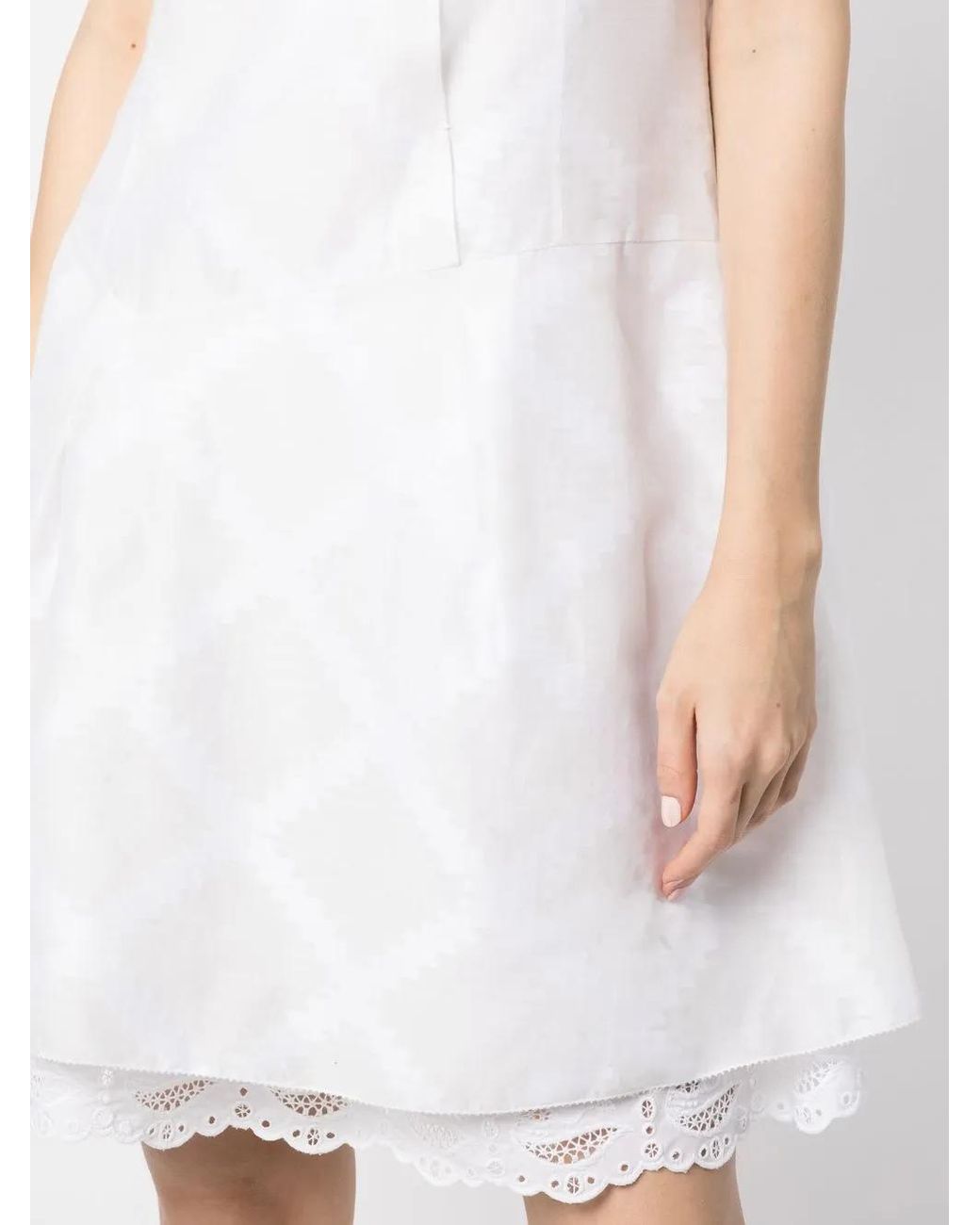 Shiatzy Chen White Lace-Underlay Cotton Dress