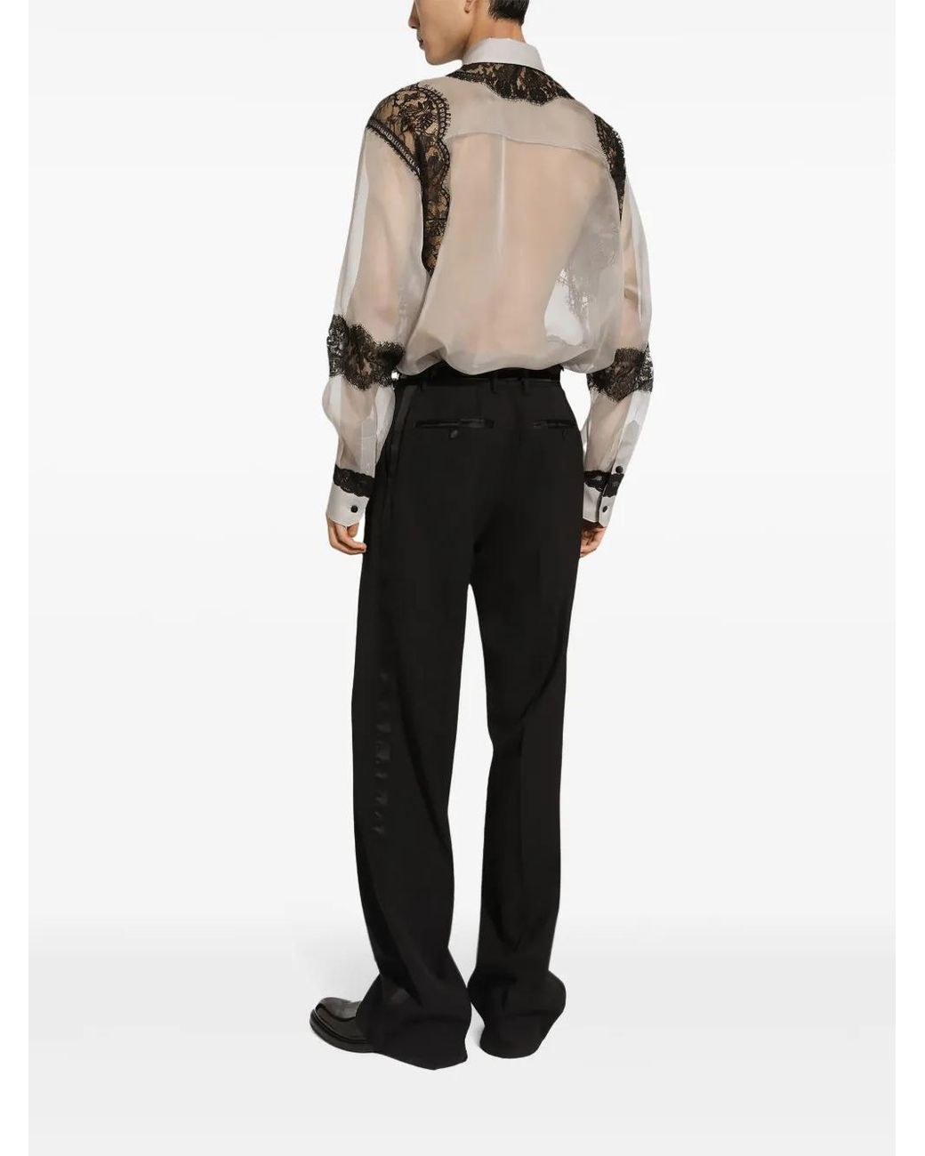 Dolce & Gabbana Gray Sheer Lace Silk Shirt for men