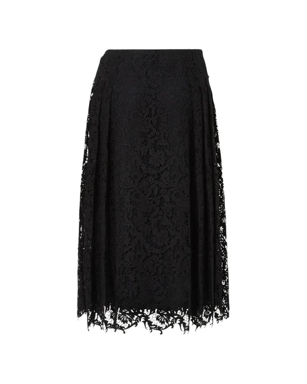 Fendi Black Lace Pleated Midi Skirt