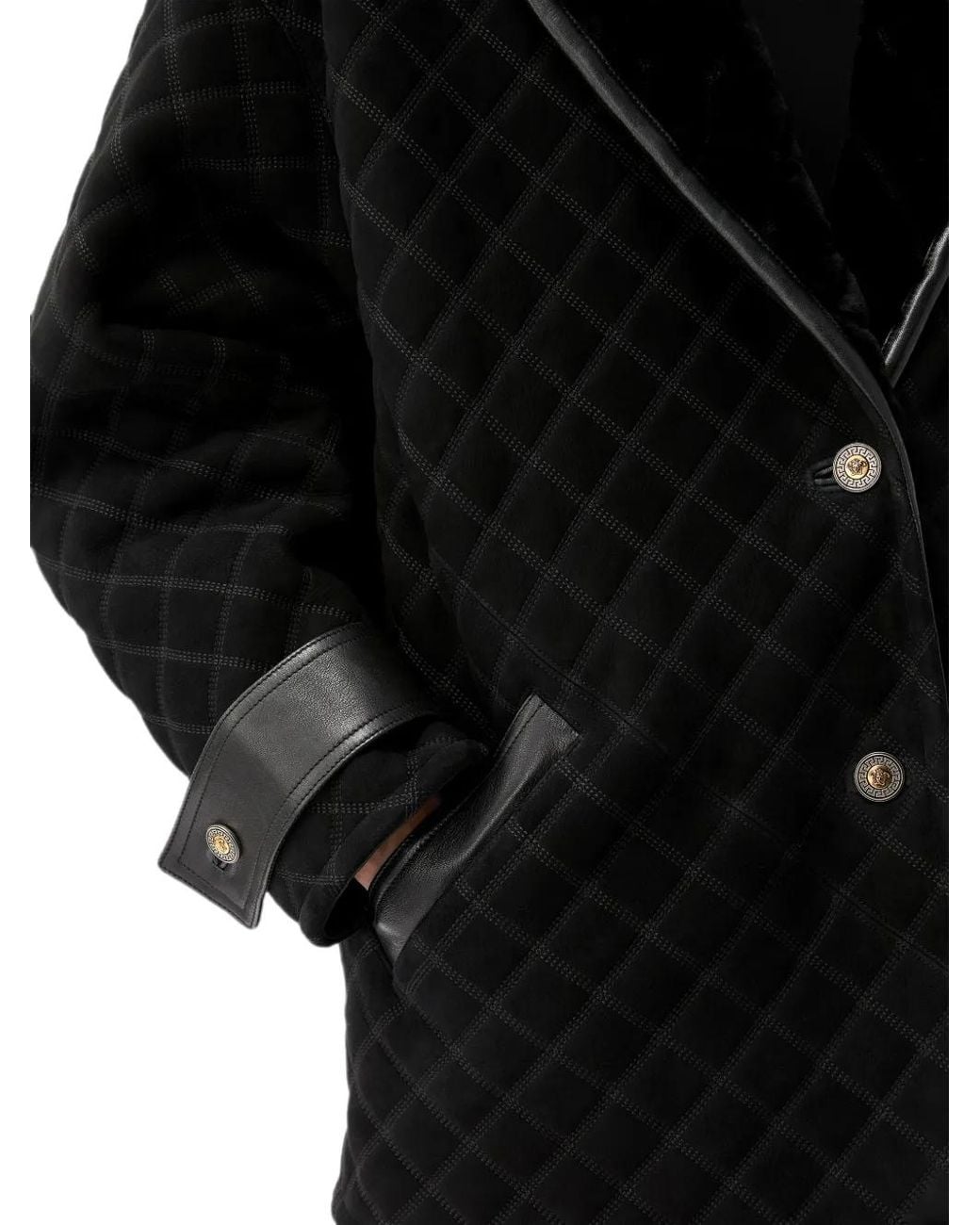 Versace Black Shearling Quilted Peacoat