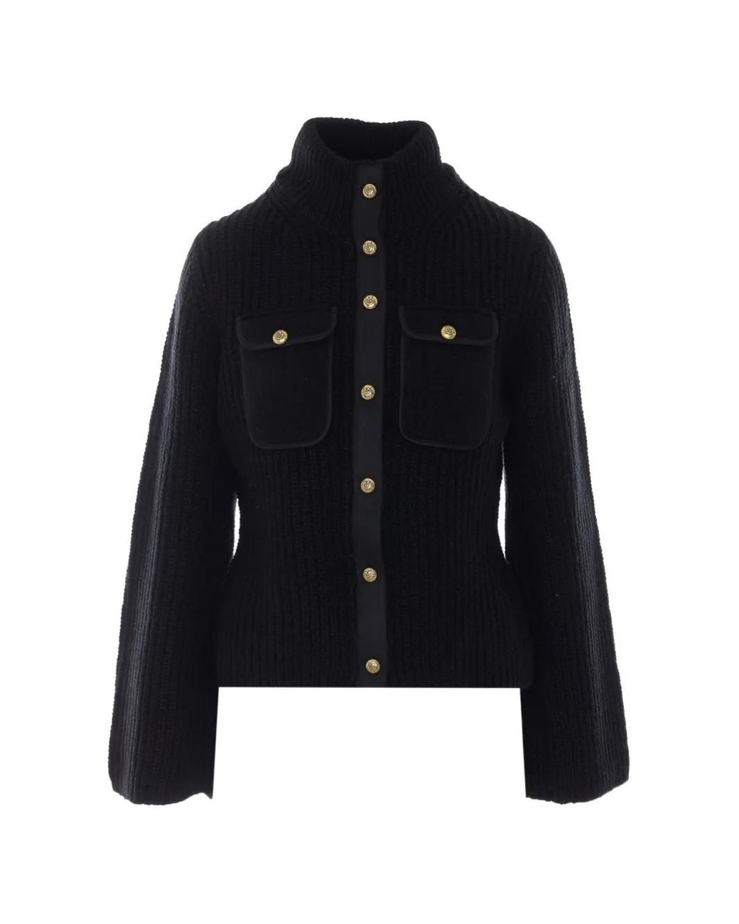 Pinko Black Ribbed Cardigan With Pockets
