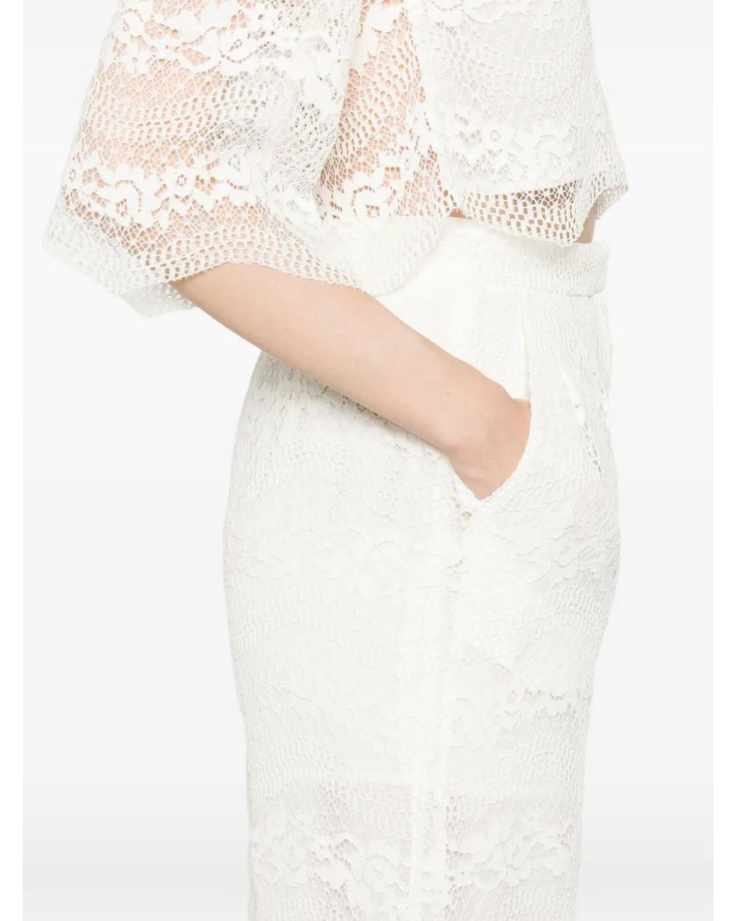 Twinset White Wide Fit Macramé Lace Trousers