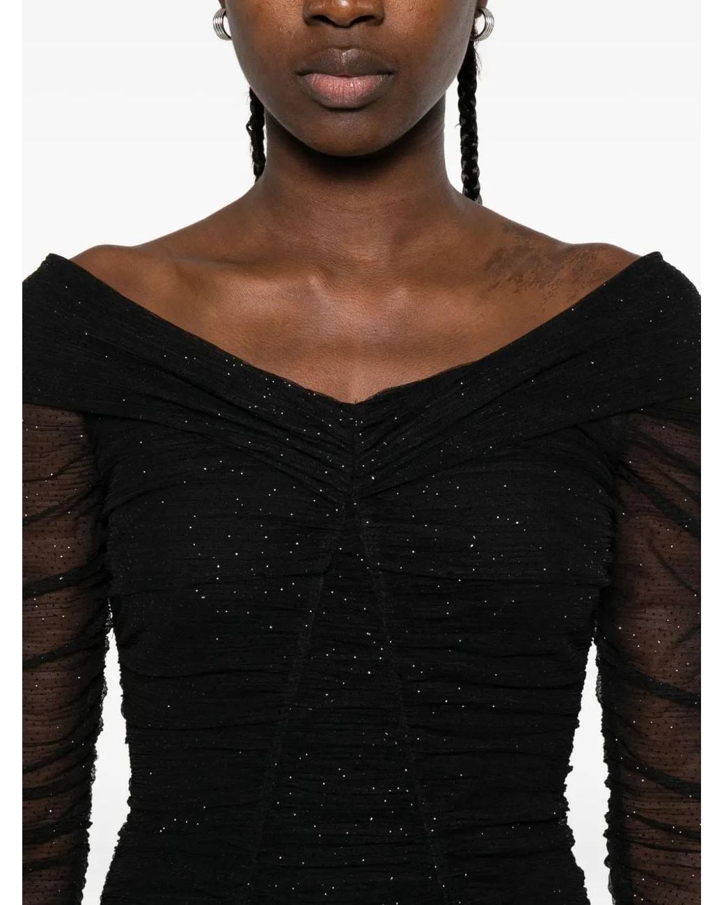 Nissa Black Off-Shoulder Sequin-Embellished Mini Dress