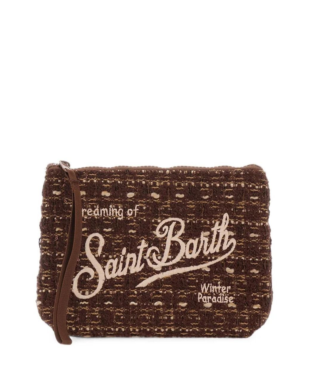 Mc2 Saint Barth Brown Aline Logo-Embroidered Clutch Bag
