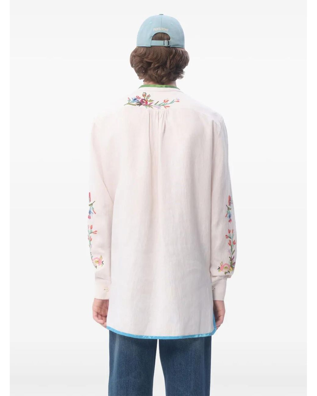 Valentino Garavani White Floral-Embroidered Linen Shirt for men