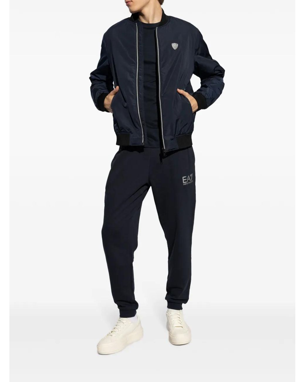 EA7 Blue Logo-Patch Bomber Jacket for men