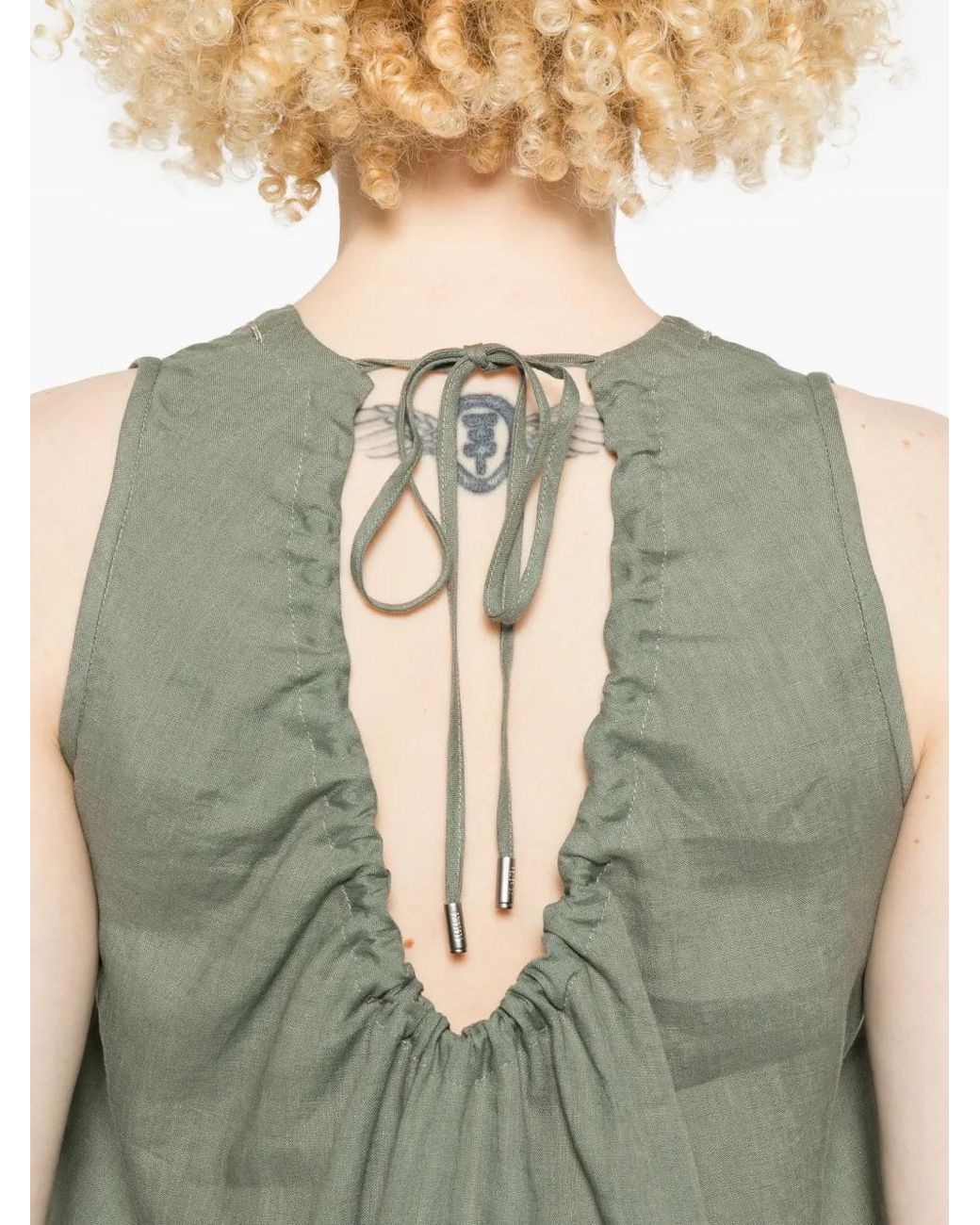 Peserico Green V-Neck Sleeveless Midi Dress