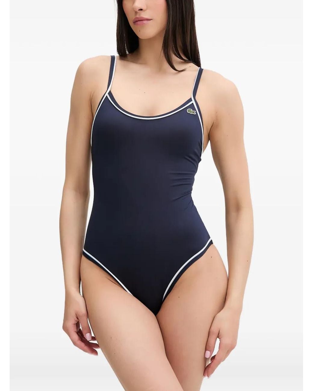 Lacoste Blue Maillot De Bain Passepoilé À Patch Logo