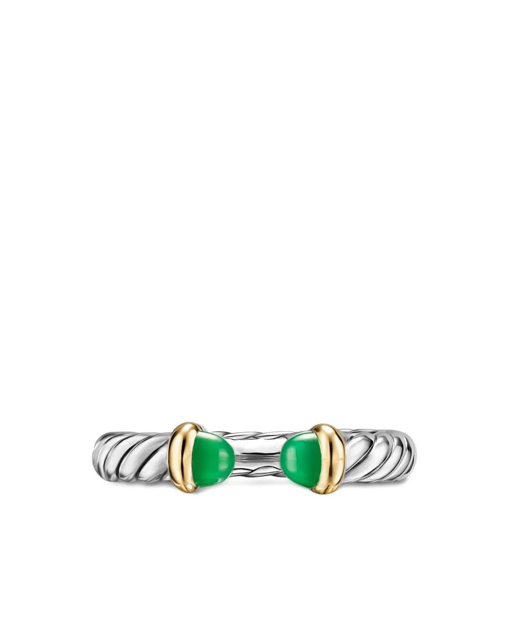 David Yurman Green Sterling And 14K Petite Cable Onyx Ring