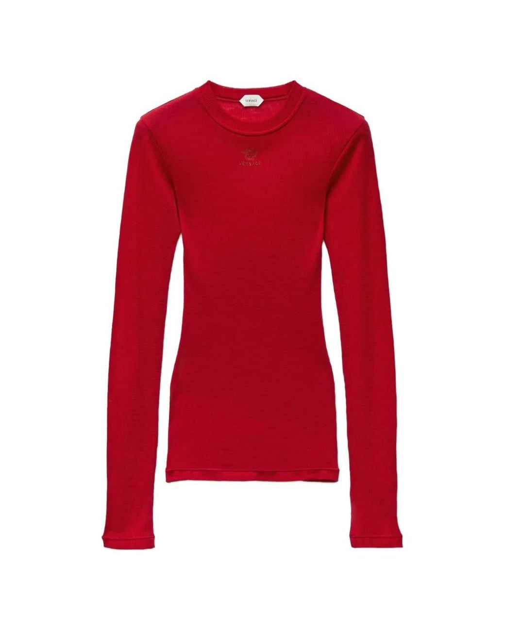 Versace Red T-Shirt En Maille De Laine À Logo Brodé
