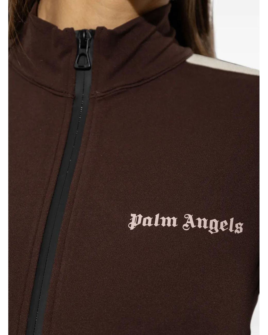 Palm Angels Brown Logo-Print Zip-Up Cropped Sweatshirt