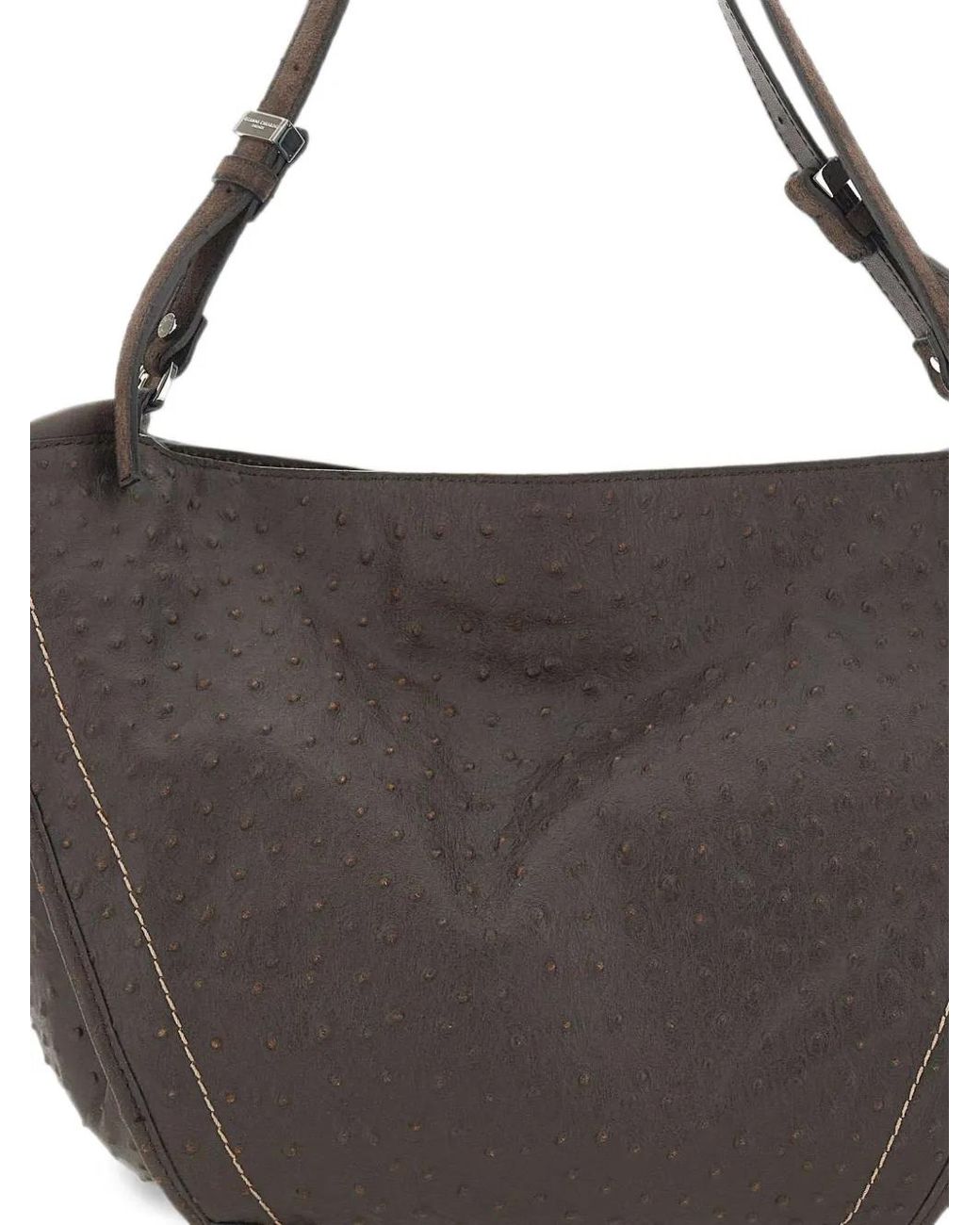 Gianni Chiarini Brown Bloom Ostrich-Effect Leather Shoulder Bag