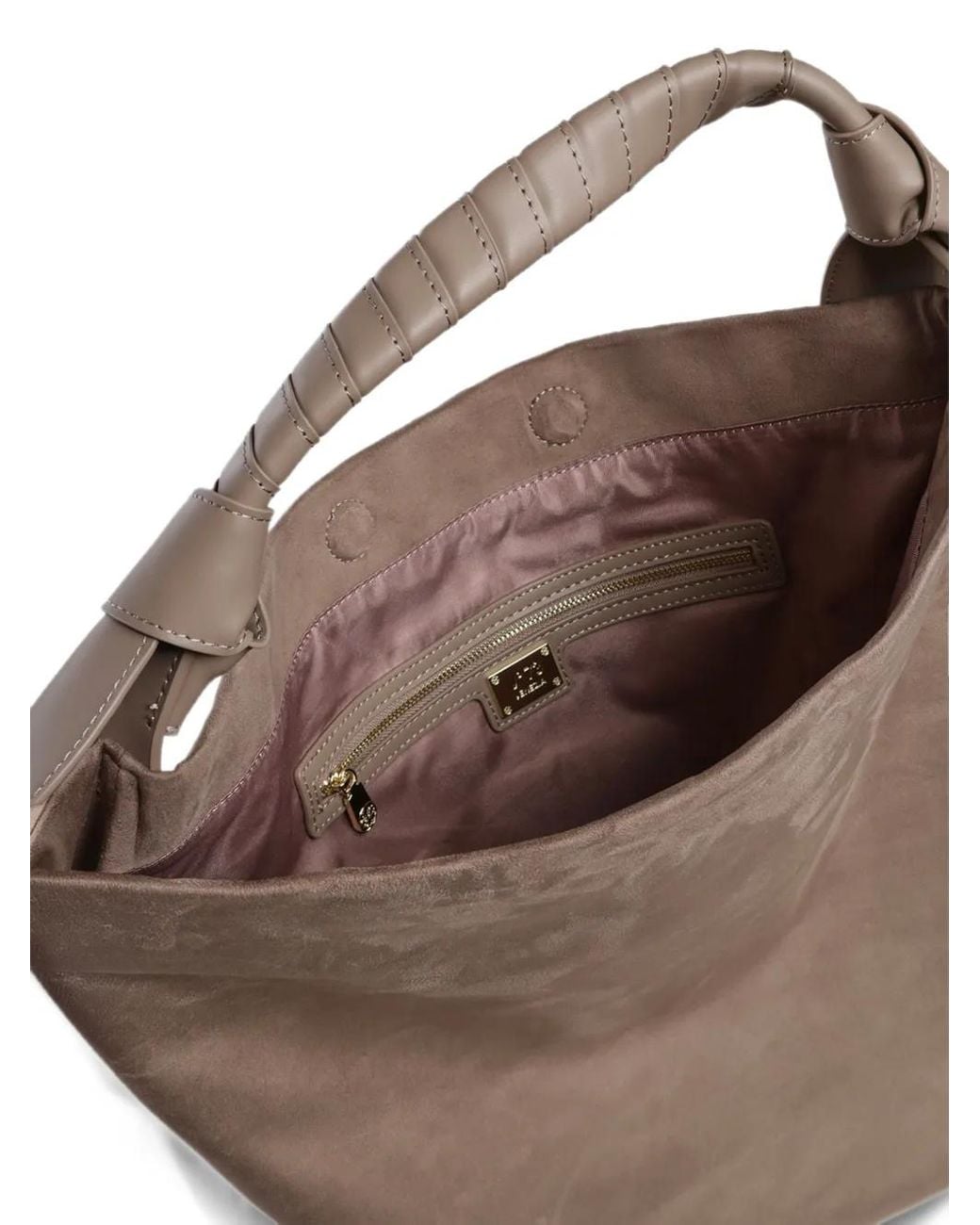 V73 Brown Suede-Effect Knotted-Handle Tote Bag