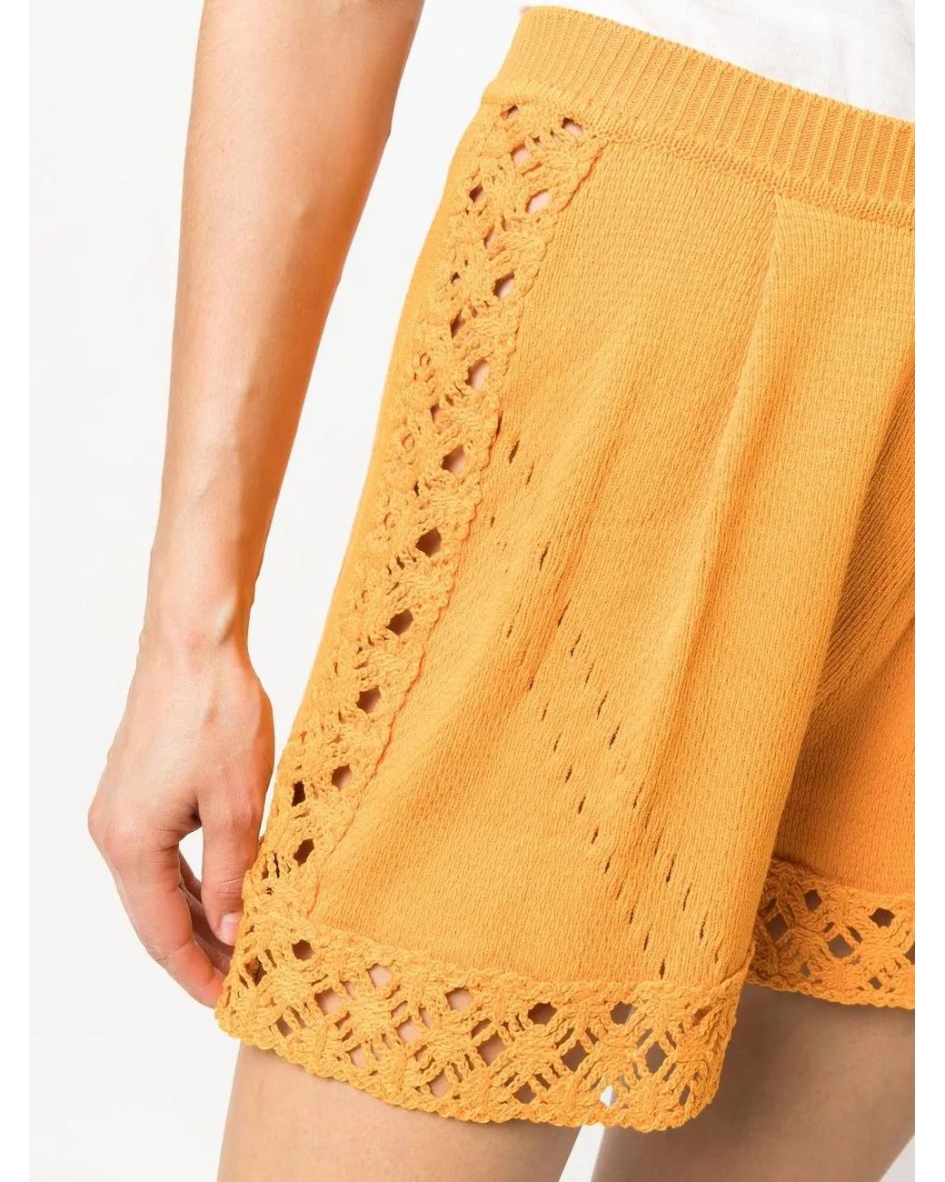 Alberta Ferretti Orange Open-Knit Shorts
