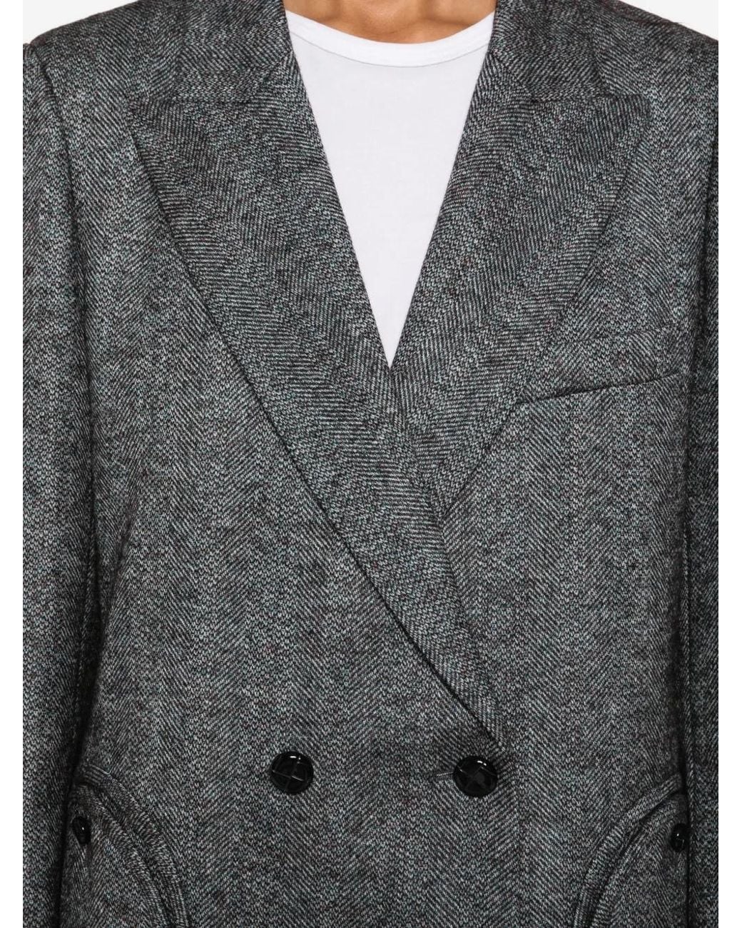 Blazé Milano Gray Herringbone-Pattern Double-Breasted Blazer