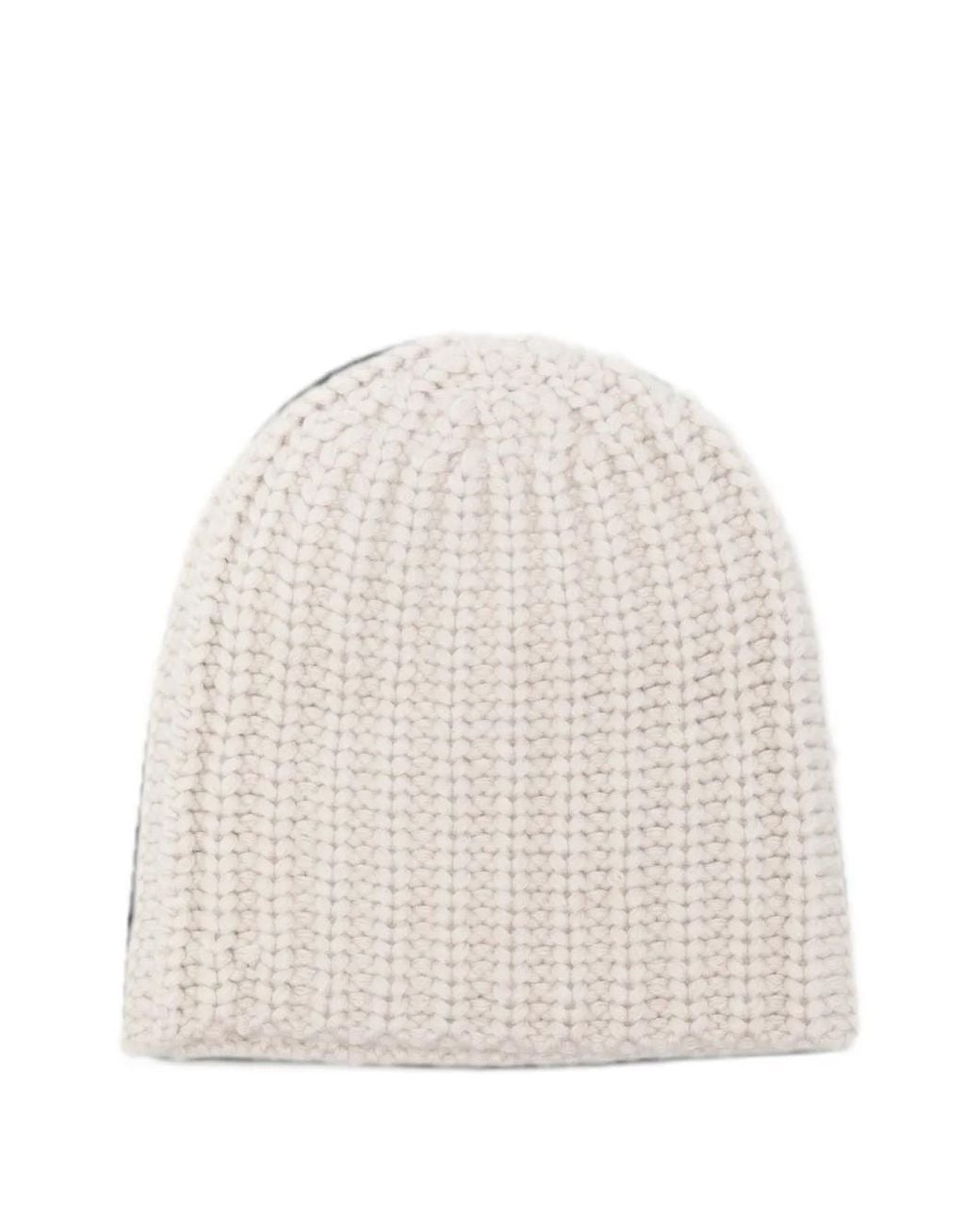 Liska White Michaela Chunky-Knit Beanie Hat
