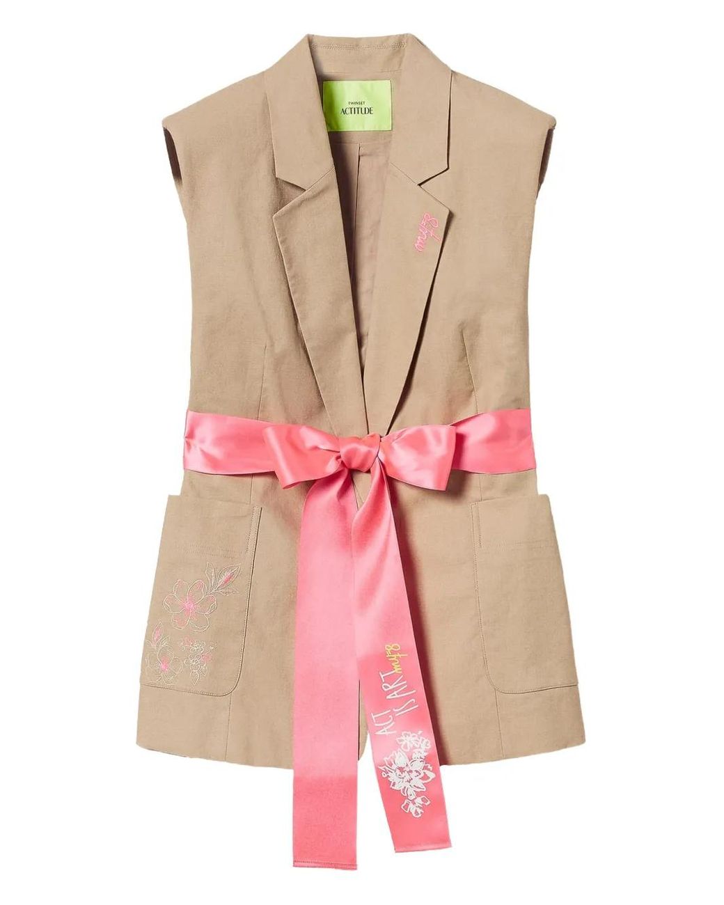 Twinset Pink Belted Sleeveless Blazer