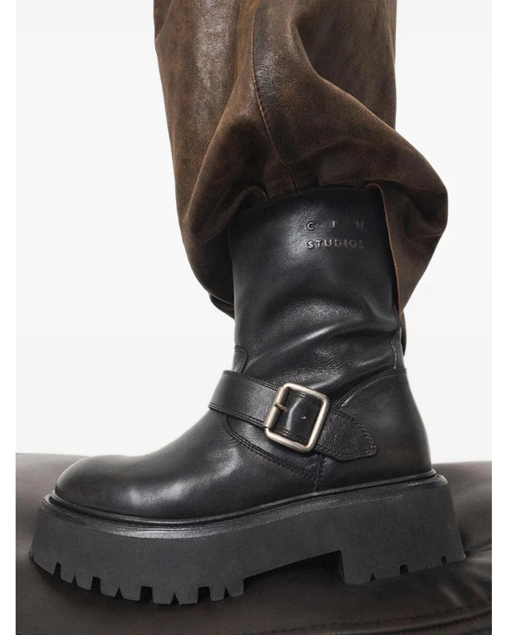 COPENHAGEN Black Buckled Chunky-Sole Boots