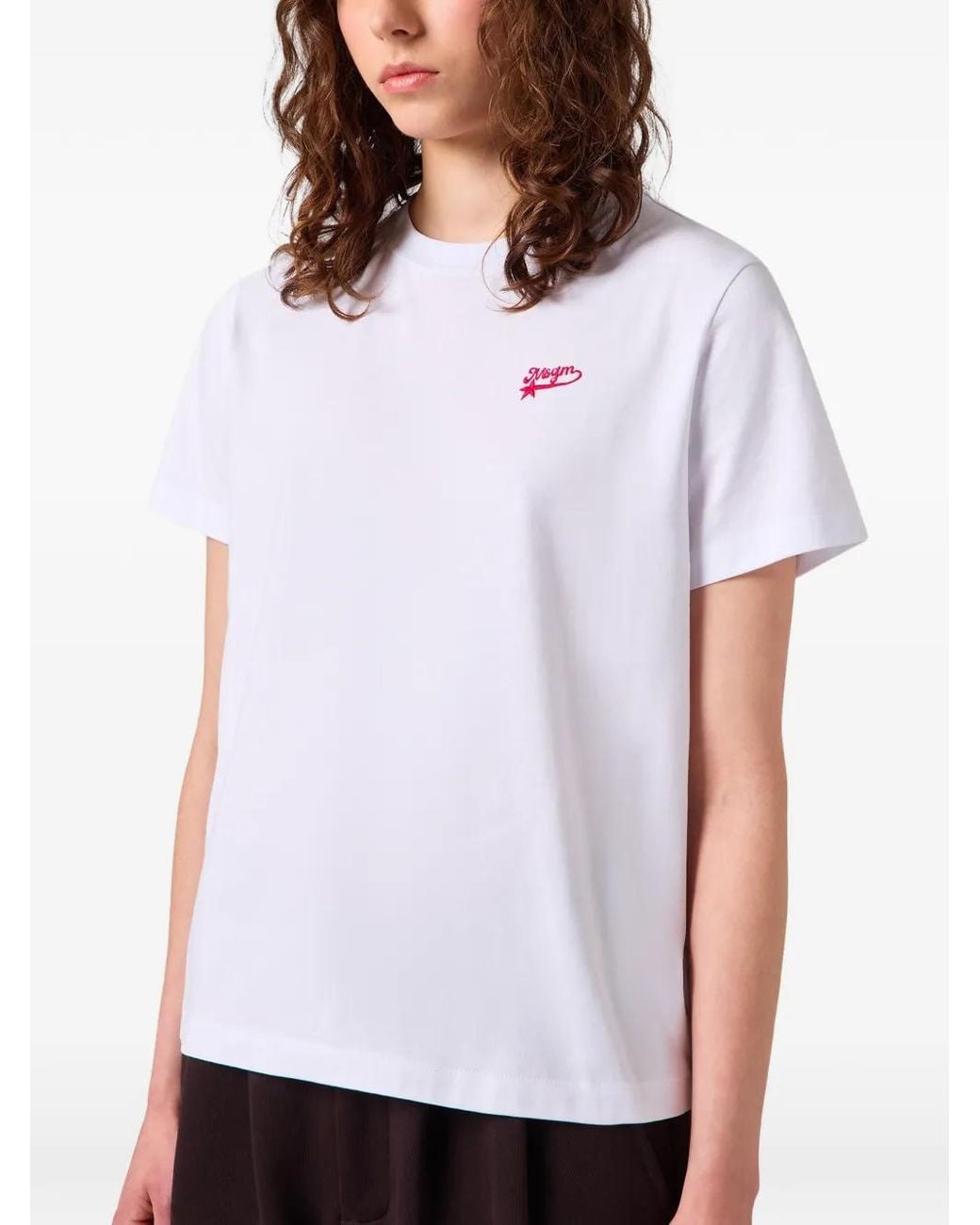 MSGM White Logo-Embroidered T-Shirt